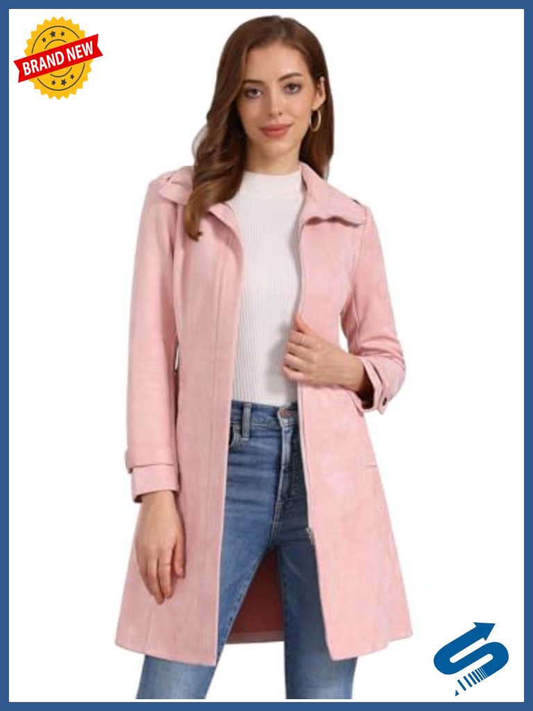 Faux Suede Belted Long Zipper Jacket Trench Coat